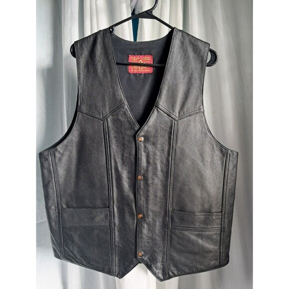 Men's MB ELITE Black Genuine Leather Motorcycle Riding Vest L-XL - Picture 2 of 14